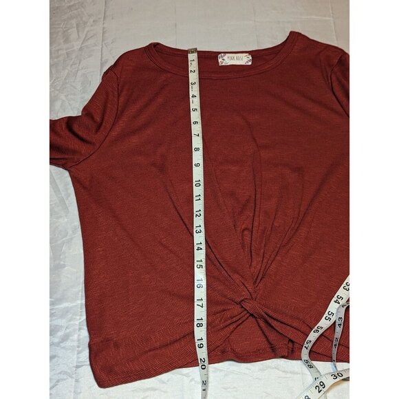 Pink Rose Women's Size Large Burnt Orange Long Sleeve Blouse With Twist Front - Picture 9 of 11